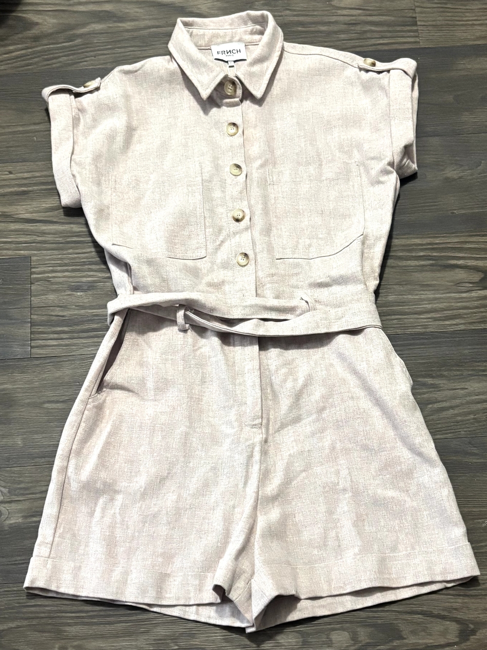 FRNCH Paris Molie Romper XS light beige linen-like fabric Utility NWT